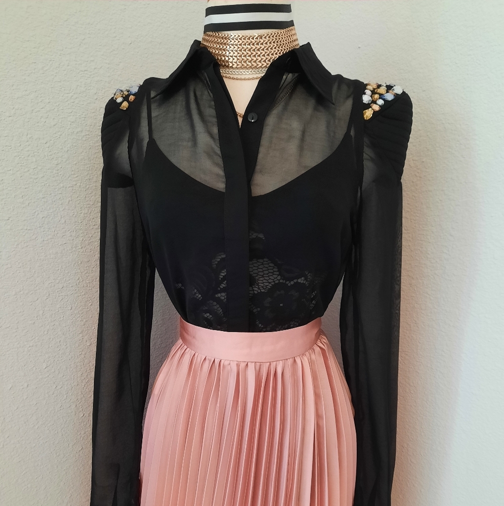 Sheer Embellished Shoulder Blouse